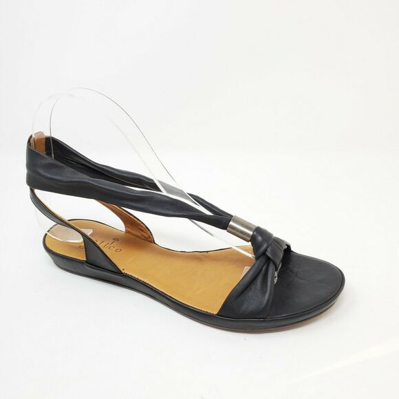 Raquel By Coclico Napa Black Strappy Ankle Strap Open Toe Sandals 37.5 - Picture 1 of 12